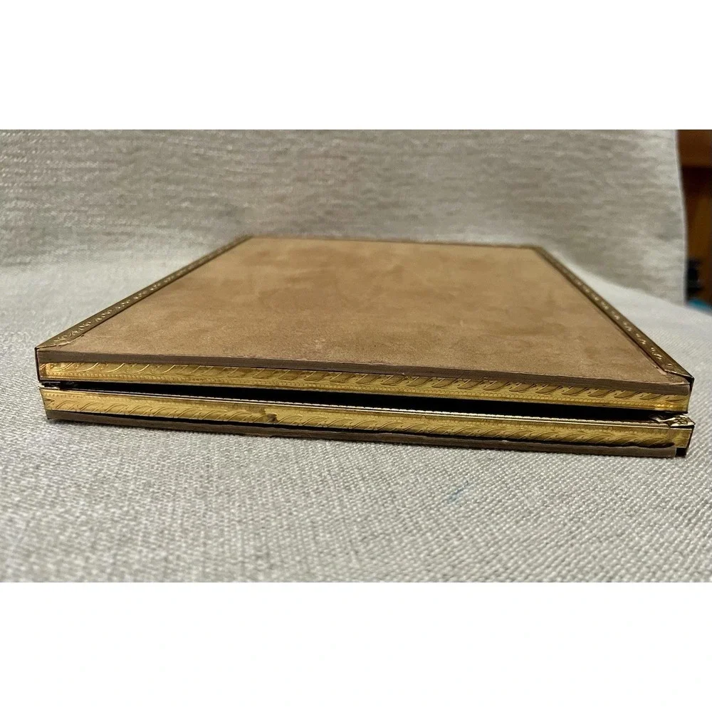 Vintage Gold Double Folding Picture Frame 8x10 Hinged Embossed Metal Tabletop